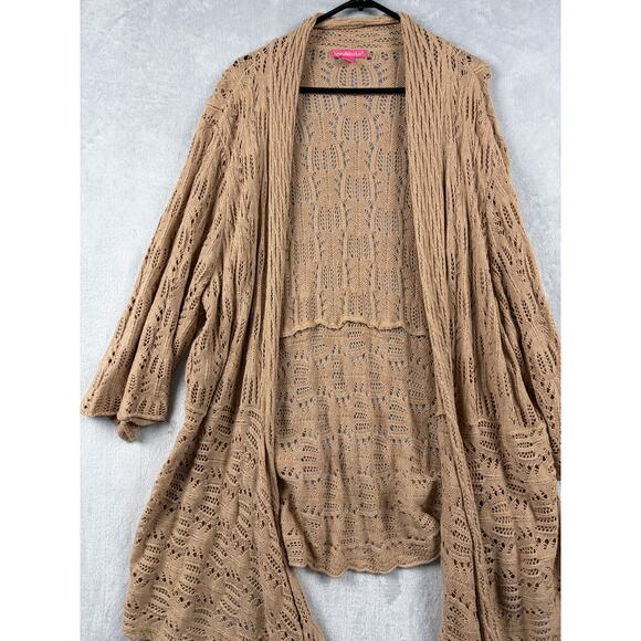 Woman Within Open-Front Pointelle Cardigan – Neutral Beige – Size 30 Plus - Picture 7 of 9